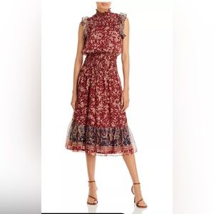 Aqua Floral Print Smocked Midi Dress